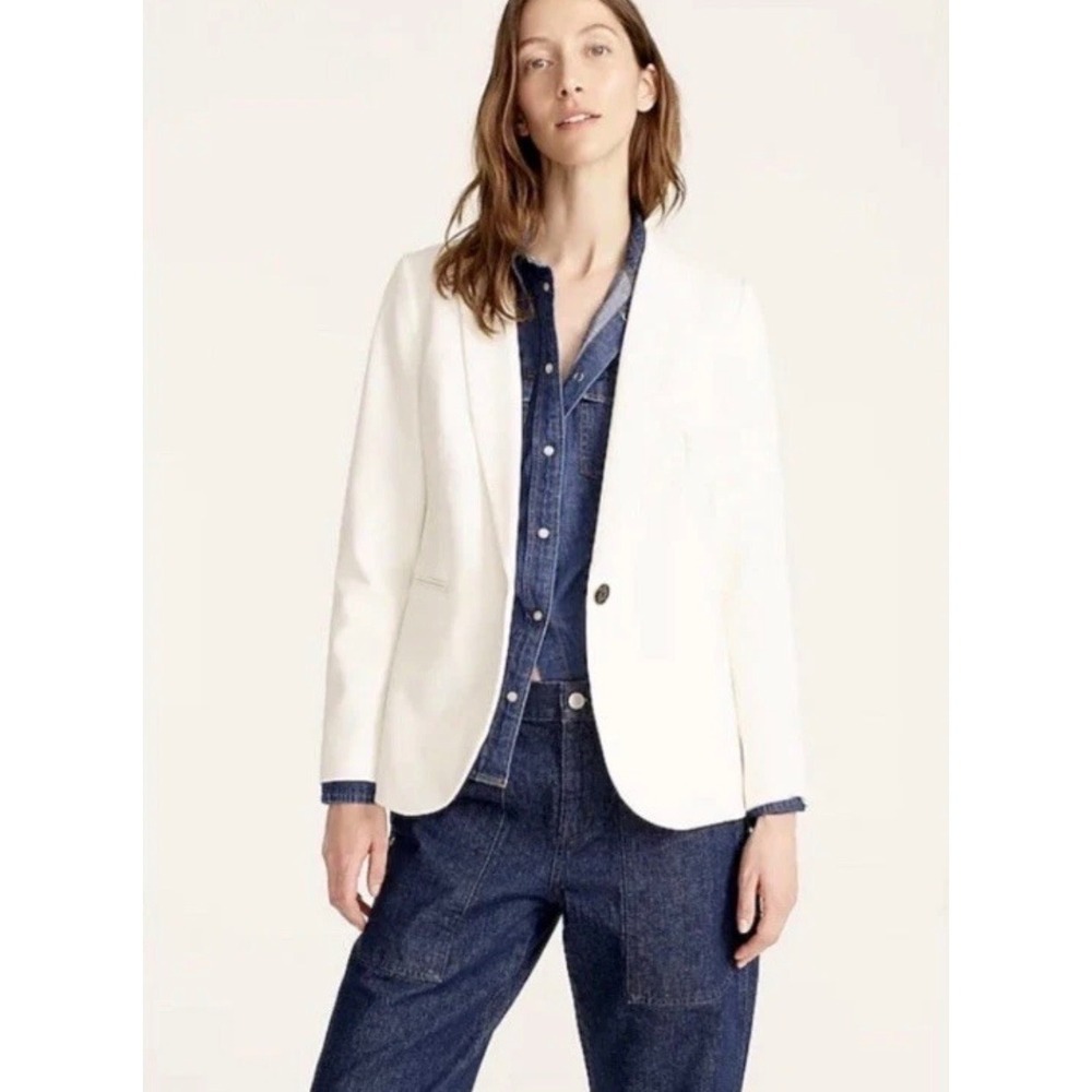 J.Crew Parke Blazer Ivory White Bi-Stretch Cotton Blend Petite 4P H6724